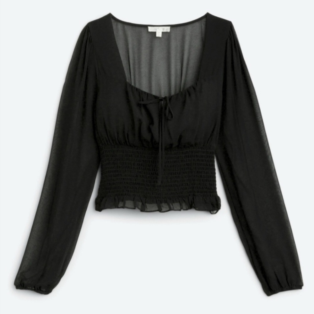 Nine Britton Black sheer Smocked Blouse
